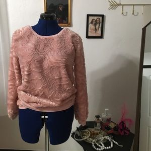Blush pink rose fluffy sweater